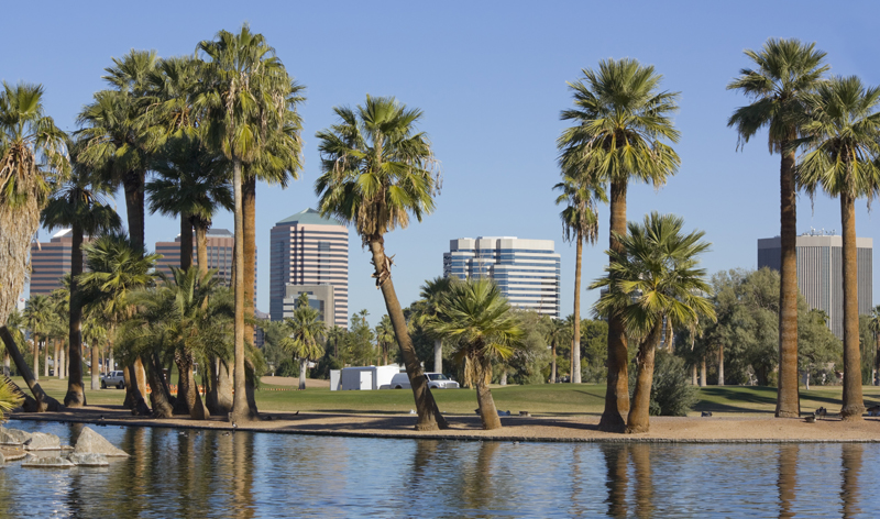 view of downtown from encanto park in phoenix arizona usa vacation packages