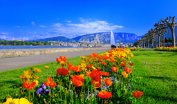 Famous flower clock landmark - Geneva, Switzerland